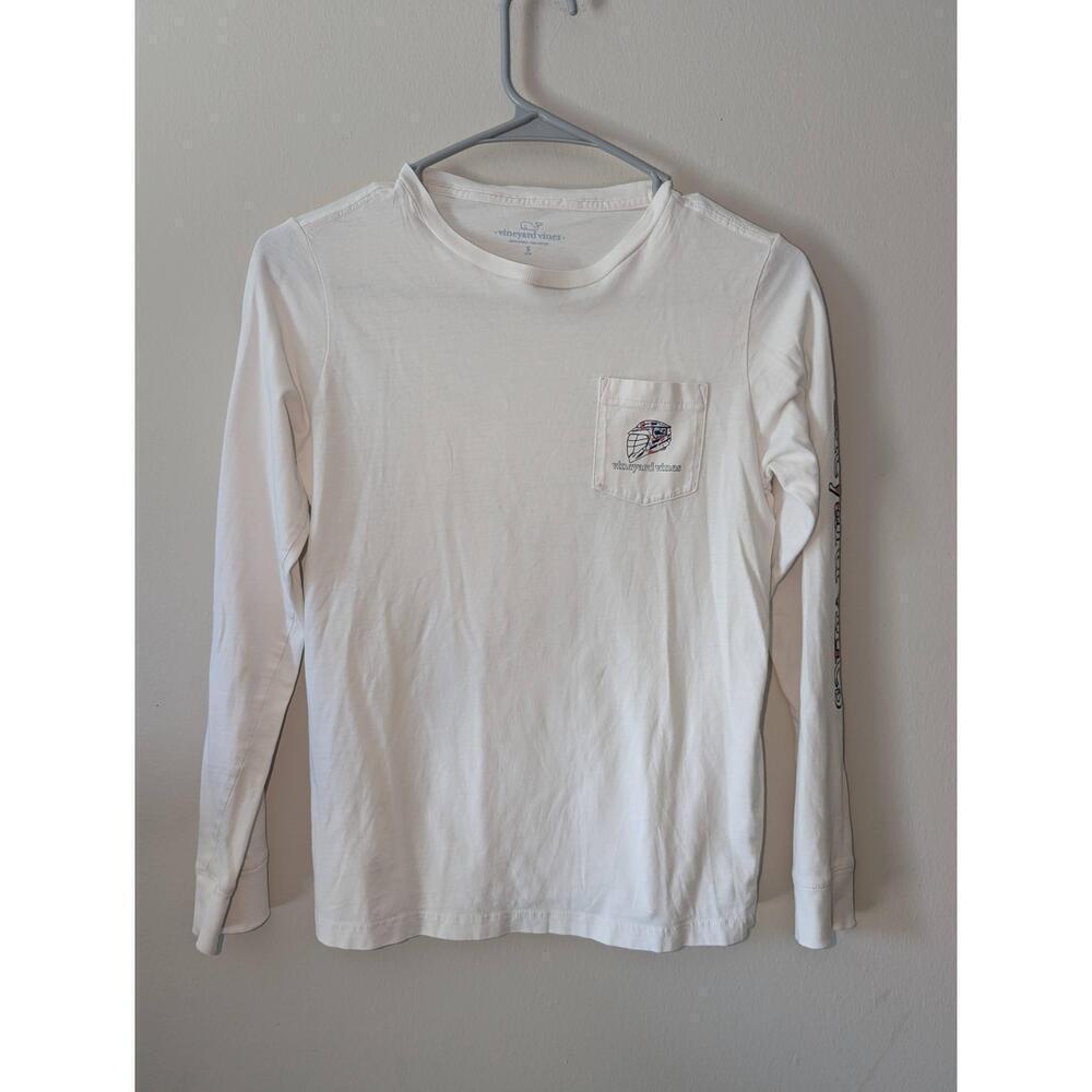 Vineyard Vines Shirt Boys Size Small White Long Sleeve Chest Pocket Graphic Logo
